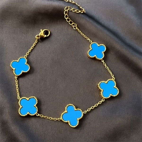 Браслет-цепочка с голубой дорожкой клевера 1J12037CJJ