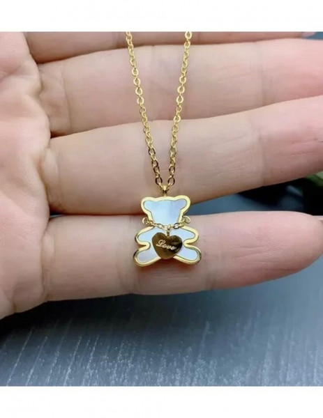 Золотистая цепочка с кулоном в форме медведя с жемчугом J10089CJJ