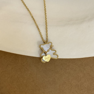 Стальная цепочка с напылением золотом кулон мишка с белой вставкой J10089CJJ