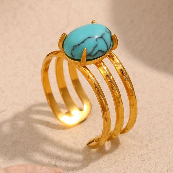 Многоярусное кольцо с бирюзовой вставкой CJL49952