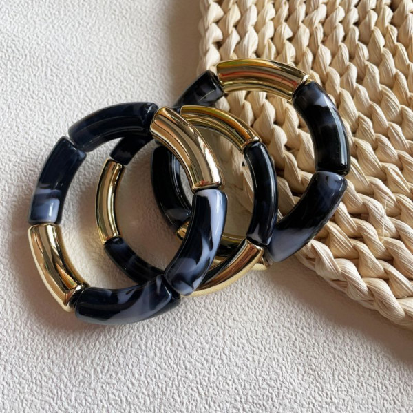 Браслет жесткий трубчатый с золотистыми разделителями CJR57071