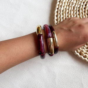 Браслет жесткий трубчатый с золотистыми разделителями CJR57071