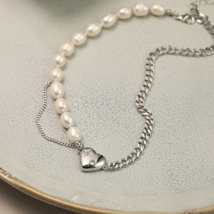 Асимметричная Цепочка с жемчугом и сердцем J11623CJJ