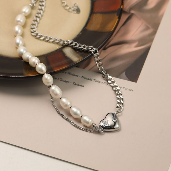 Асимметричная Цепочка с жемчугом и сердцем J11623CJJ