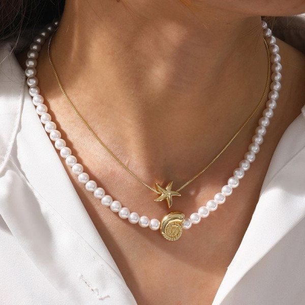 Двухслойное Колье с жемчугом и буквами CJM23012