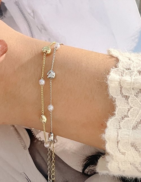 Многослойный браслет с клевером и жемчугом Z55044