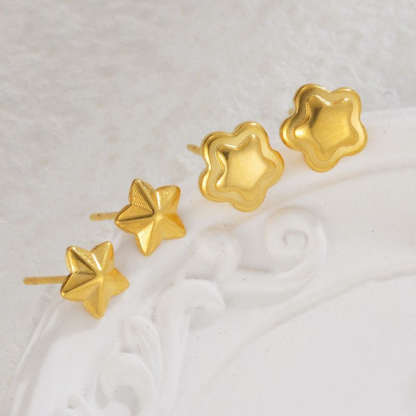 Серьги-пусеты Цветы пятилистники дутые CJL35163