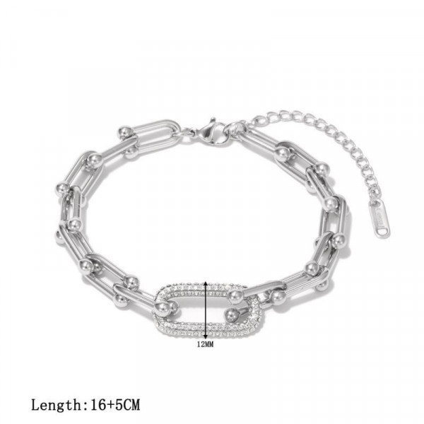 Браслет-цепочка комбинированного плетения с инкрустацией CJP45522