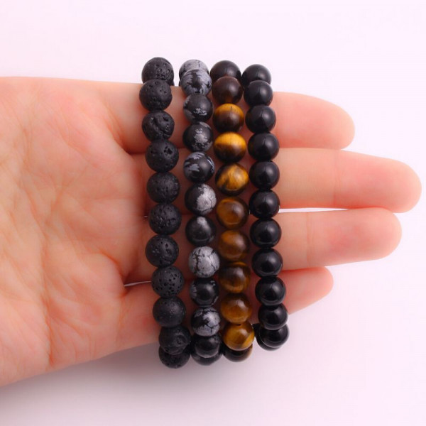 Браслет из матовых камней с узором CJH16971