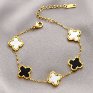 Браслет-цепочка с черно-белым клевером 1J12039CJJ