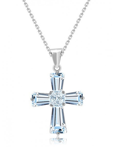 Серебристая Цепочка с крупным крестом из кристаллов E47540