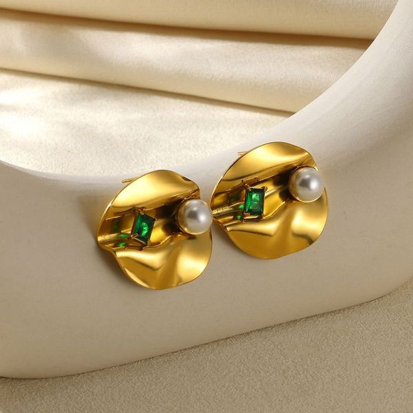 Серьги-пусеты Прямоугольники «Мятый металл» с жемчугом CJL47119