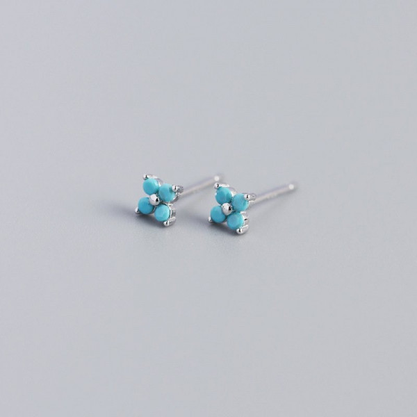 Серьги-пусеты Цветы с черными камнями CJC94693