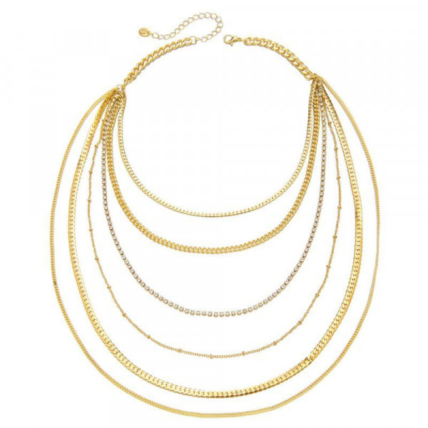 Каскадное многослойное колье из золотистых цепей CJH16420