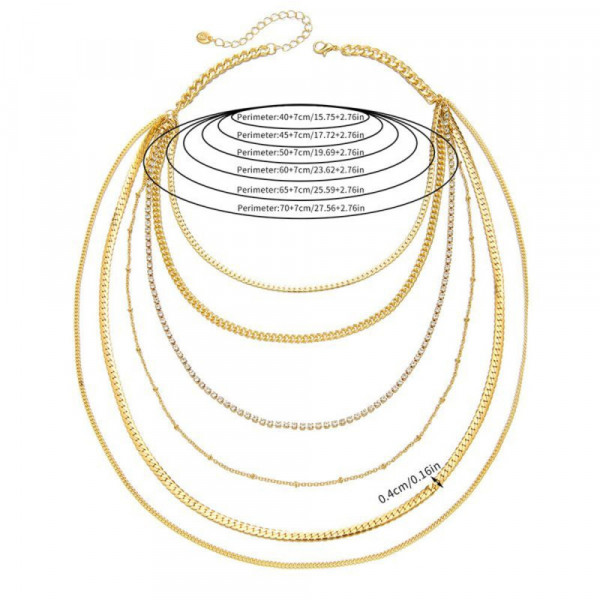 Каскадное многослойное колье из золотистых цепей CJH16420