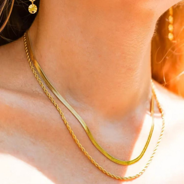 Двойное колье с плоским плетением снейк J10910CJJ