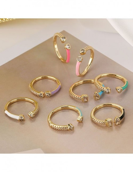 Разомкнутое кольцо с двумя каплевидными камнями и эмалью L98365