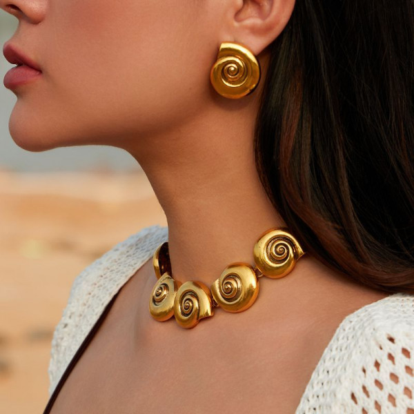 Минималистичные серьги-пусеты золотистая спираль CJM03582