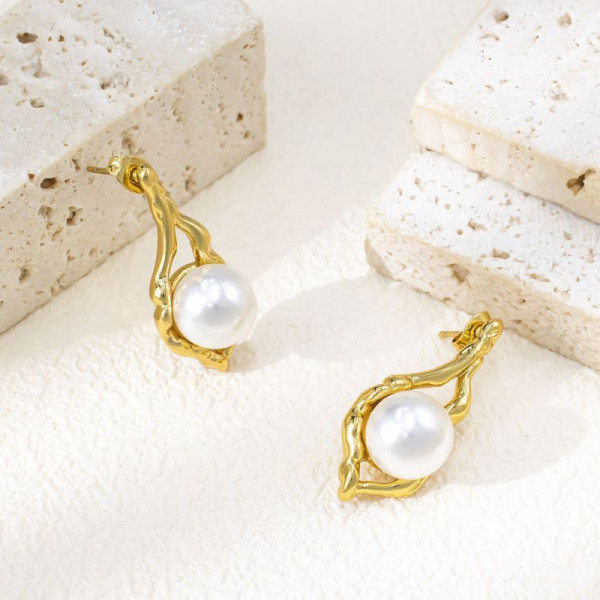 Серьги Висячие фактурные с жемчужной подвеской CJL30374