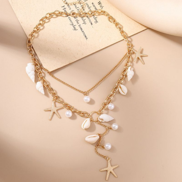 Многослойное колье-галстук с жемчугом и золотистыми звездами CJP47957