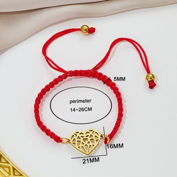 Браслет плетеная нить с ажурным серебристым сердцем CJQ92914