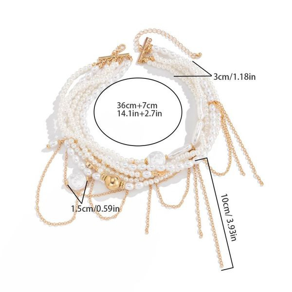 Многослойный жемчужный чокер с золотистыми цепями CJJ69635