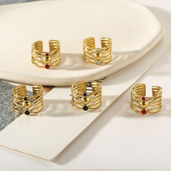 Широкое разомкнутое кольцо с мелкими камнями CJL74330