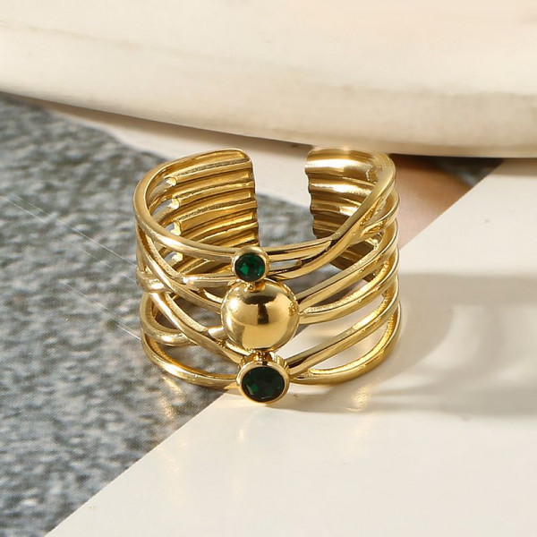 Широкое разомкнутое кольцо с мелкими камнями CJL74330