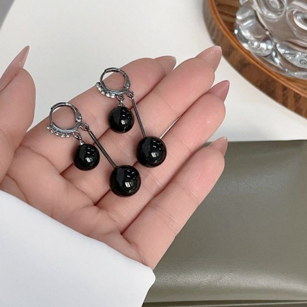 Серьги-кольца с подвесками «Черный жемчуг» J10387CJJ