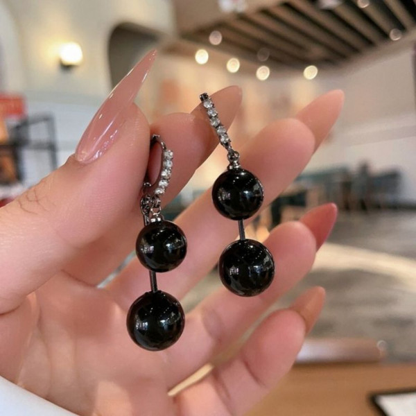 Серьги-кольца с подвесками «Черный жемчуг» J10387CJJ