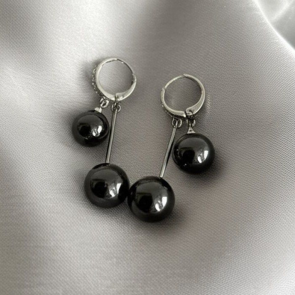 Серьги-кольца с подвесками «Черный жемчуг» J10387CJJ