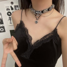 Многослойный черный чокер с ажурной подвеской-крестом CJL19675