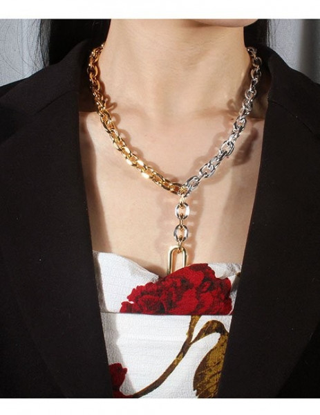 Комбинированное колье из цепей разного цвета с замком-слайдером Z36702