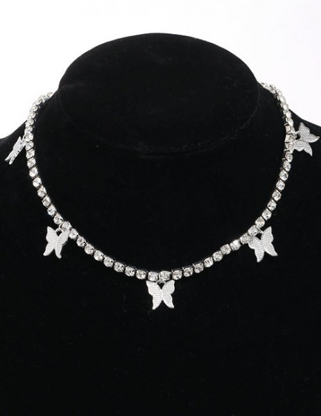 Тонкое серебристое колье с мелкими подвесками-звездами P33504