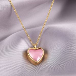 Изящная цепочка с кулоном в форме розового сердца J10093CJJ