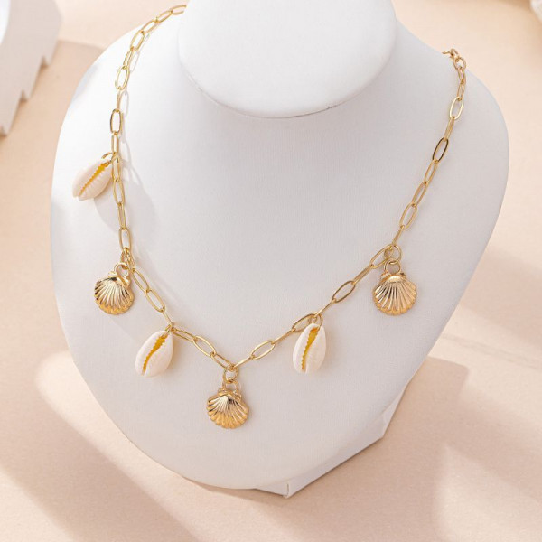 Золотистая цепочка с ракушками и монетами в морском стиле CJM14386