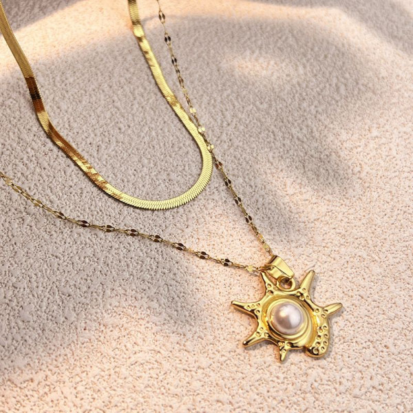 Золотистая цепочка с солнцем и жемчугом CJM18981
