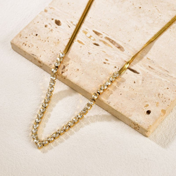 Золотистая комбинированная цепь с дорожкой из кристаллов CJP77873