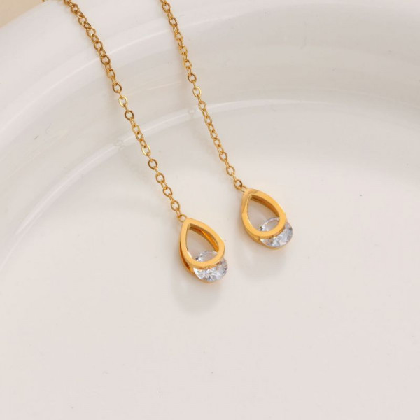 Золотистые серьги-протяжки Капли с кристаллами CJH32662