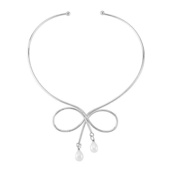 Колье-обруч золотистое с декоративным узлом и жемчугом CJL02896