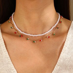 Многослойные бусы из жемчуга и цветных камней CJH66802