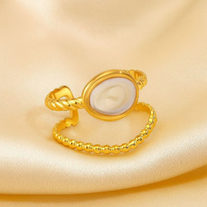 Двойное золотистое кольцо с вставкой из перламутра 1J12265CJJ