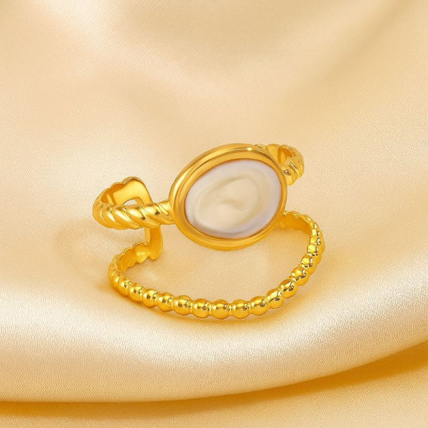 Двойное золотистое кольцо с вставкой из перламутра 1J12265CJJ