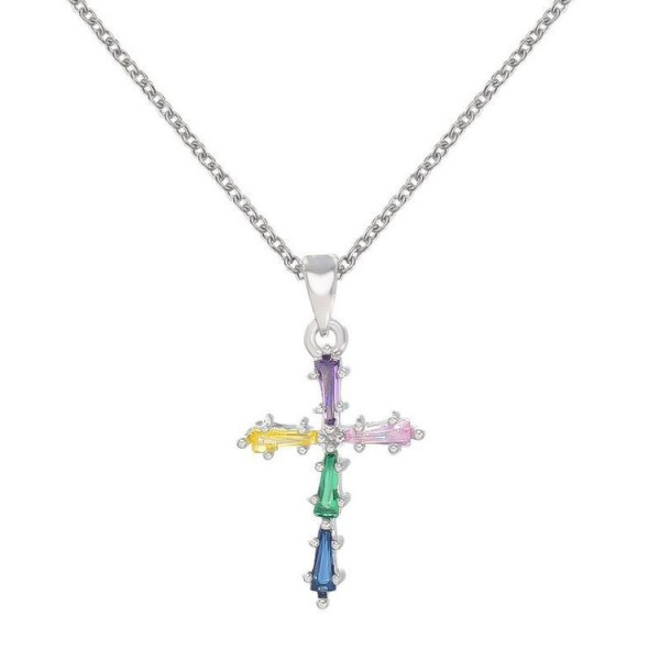 Яркая цепочка с подвеской в форме инкрустированного креста J10963CJJ