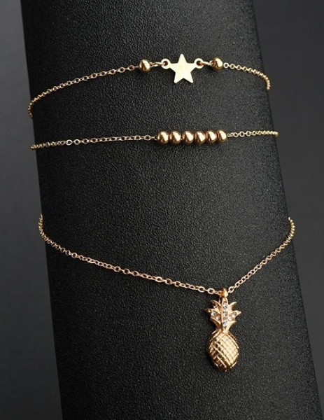 Браслет на ногу трехрядный с ананасом G29511