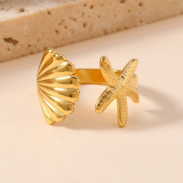 Кольцо с морской звездой и веером золотистого цвета CJH79103