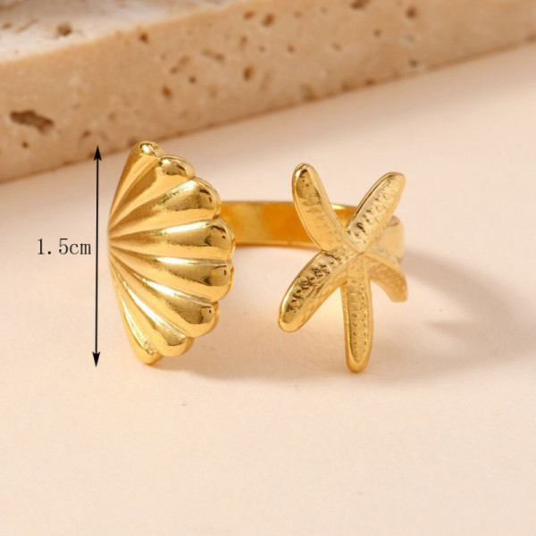 Кольцо с морской звездой и веером золотистого цвета CJH79103