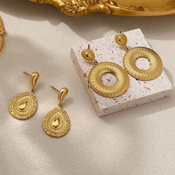 Серьги Висячие Диски с радиальным рифлением CJL74420