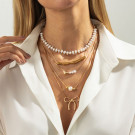 Пятислойное колье с жемчужным чокером и подвеской-бантом CJT03676