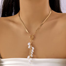 Изысканное колье-галстук с гроздьями белого жемчуга CJT07004